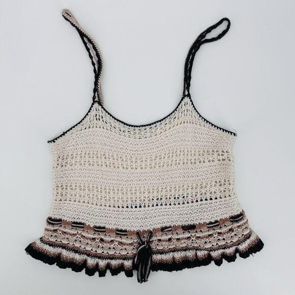 American Eagle Crochet Tie Waist Peplum Cropped Tank Top Size L Boho Festival - Picture 1 of 9